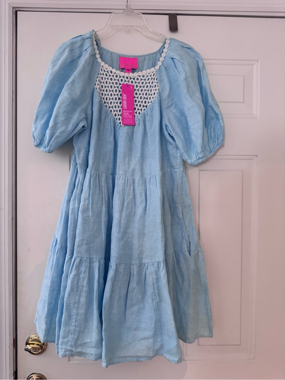 Lilly Pulitzer Sky Blue Tiered Dress with Crochet Yoke